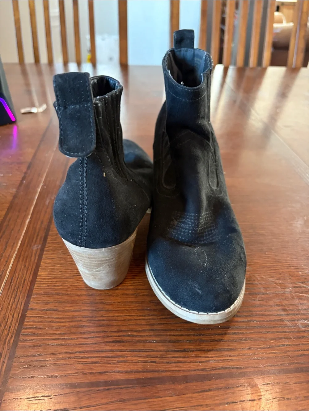 Sugar Black Suede Ankle Booties with Stacked Heel